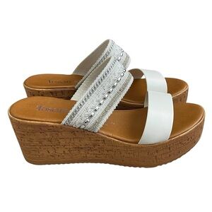 Toscanella Made in Italy Gracelin Double Band Wedge Slip On Sandals Women’s Sz 7